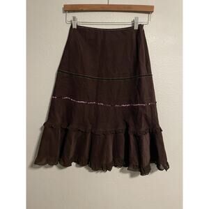 Vintage Autograph Womens Skirt Size 6 Brown Corduroy Tiered Sequin Grunge 90s
